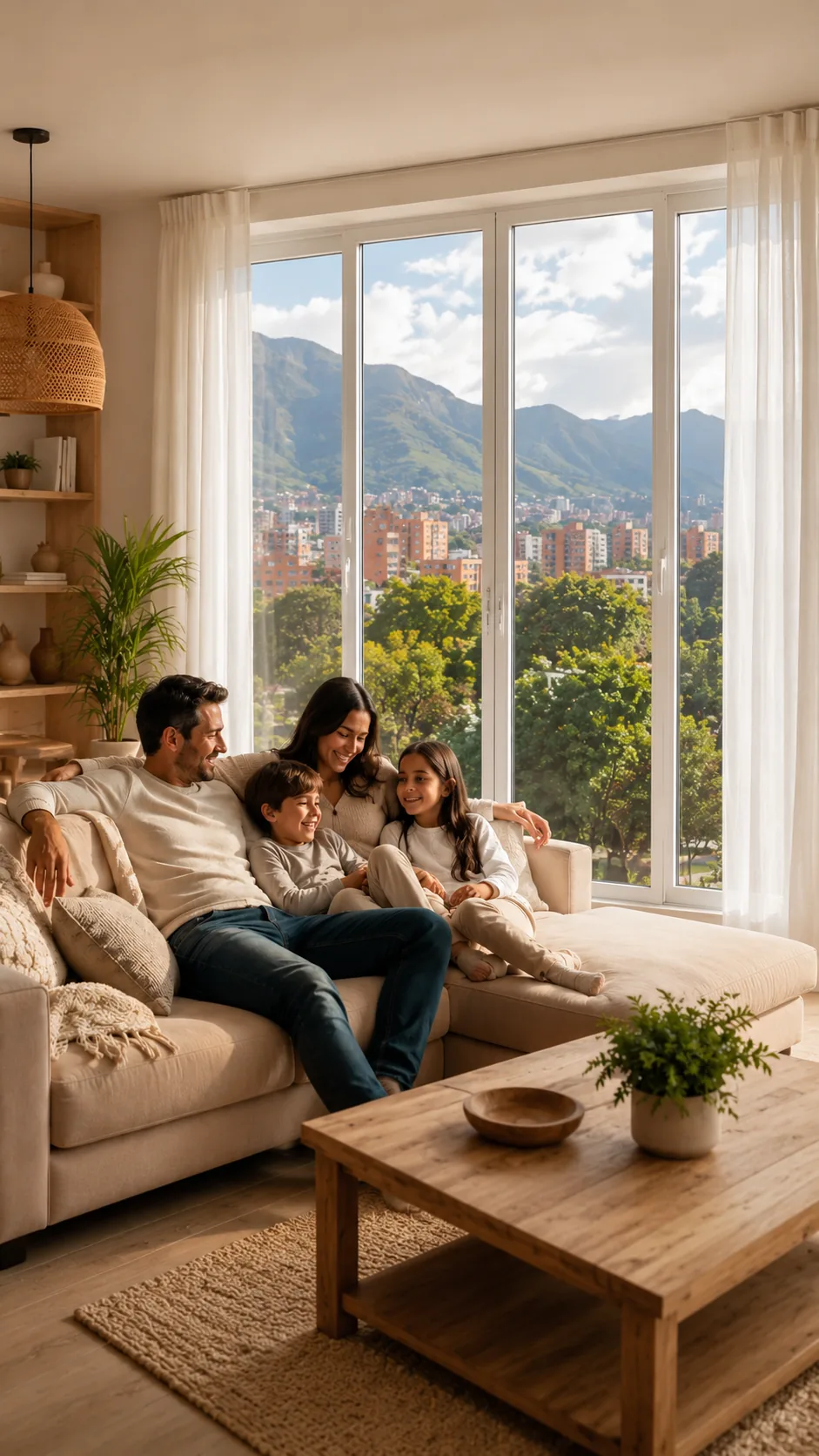 Familia disfrutando de un hogar silencioso con ventanas FÖNSTER